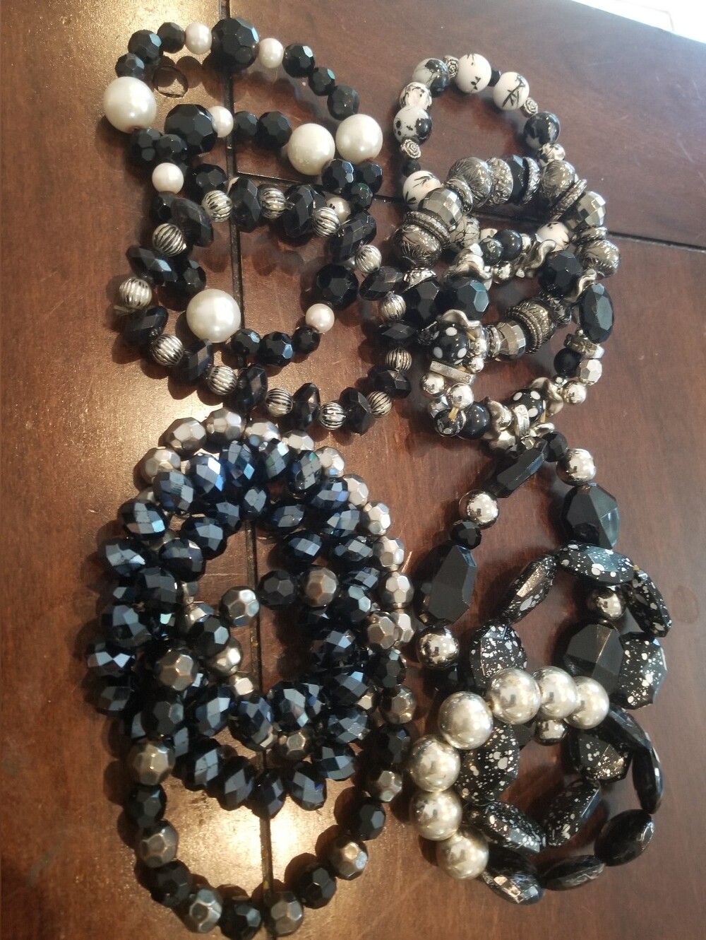 Black, White and Silver Tones Bracelet lot Beaded 12 Plus Pieces Gothic Theme